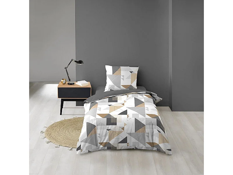 Parure de Lit 2 Pièces "Trigone" 140x200cm Gris