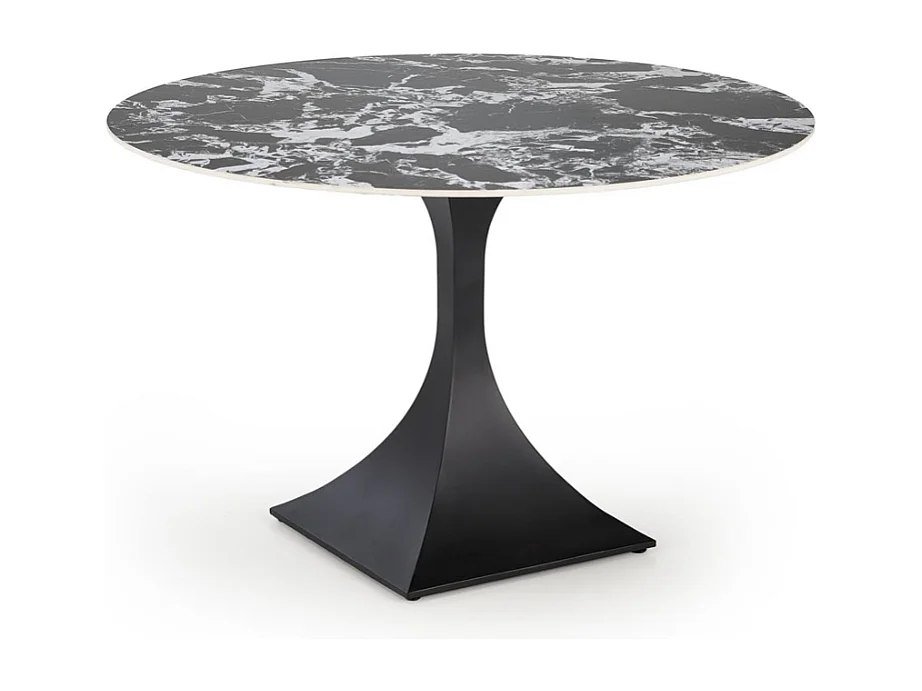 Table à manger ronde 120 cm marbre noir et pieds noir Lanuem