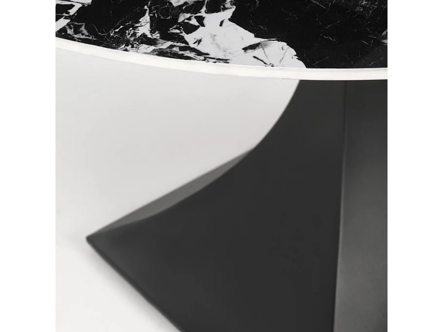 Table à manger ronde 120 cm marbre noir et pieds noir Lanuem