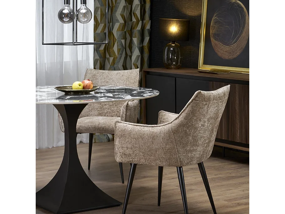 Tavolo da pranzo rotondo da 120 cm con marmo nero e gambe nere Lanuem