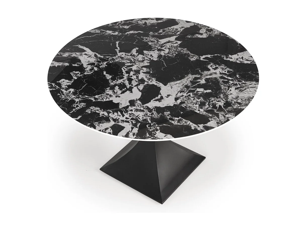 Tavolo da pranzo rotondo da 120 cm con marmo nero e gambe nere Lanuem