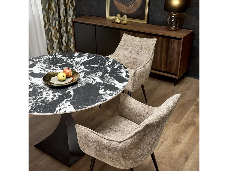 Tavolo da pranzo rotondo da 120 cm con marmo nero e gambe nere Lanuem