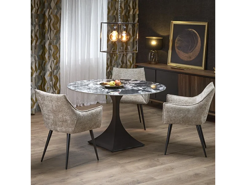 Tavolo da pranzo rotondo da 120 cm con marmo nero e gambe nere Lanuem