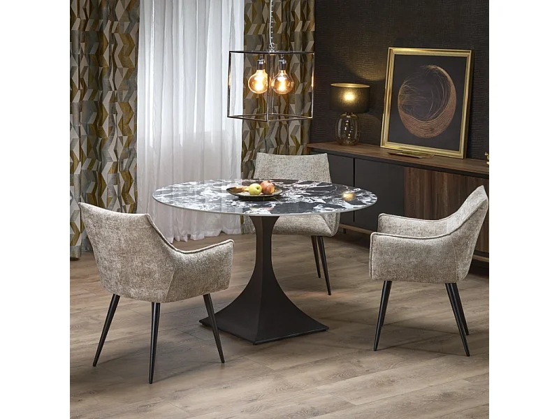 Tavolo da pranzo rotondo da 120 cm con marmo nero e gambe nere Lanuem