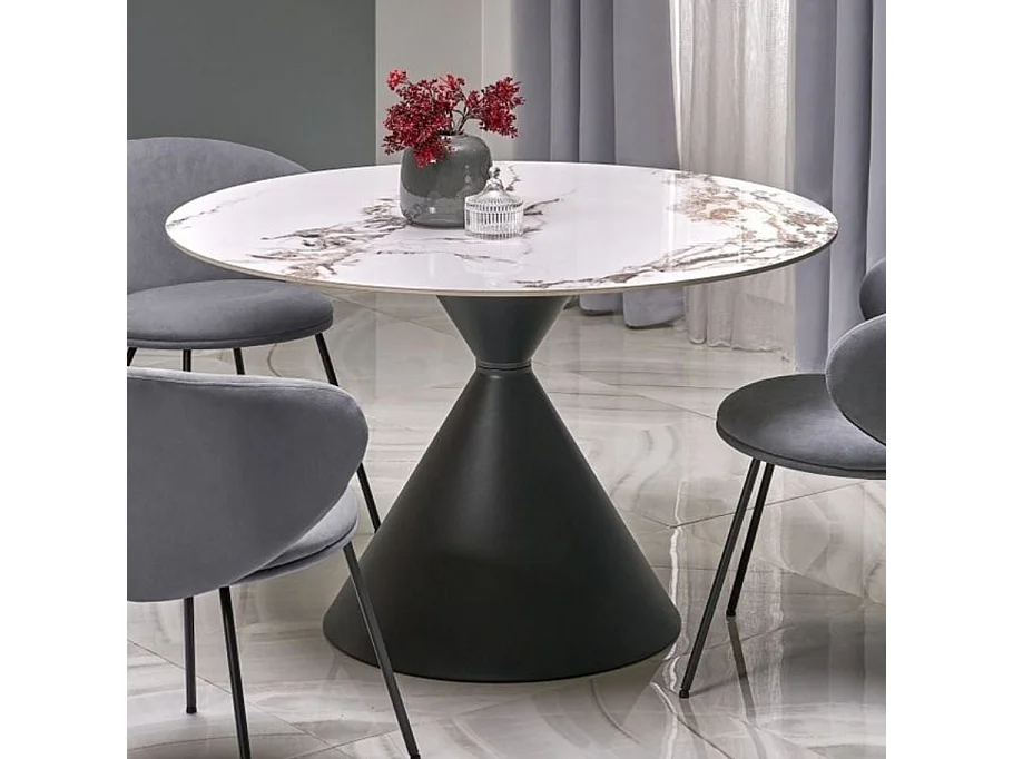 Mesa redonda de 120 cm estilo mármol con pata central Mordor