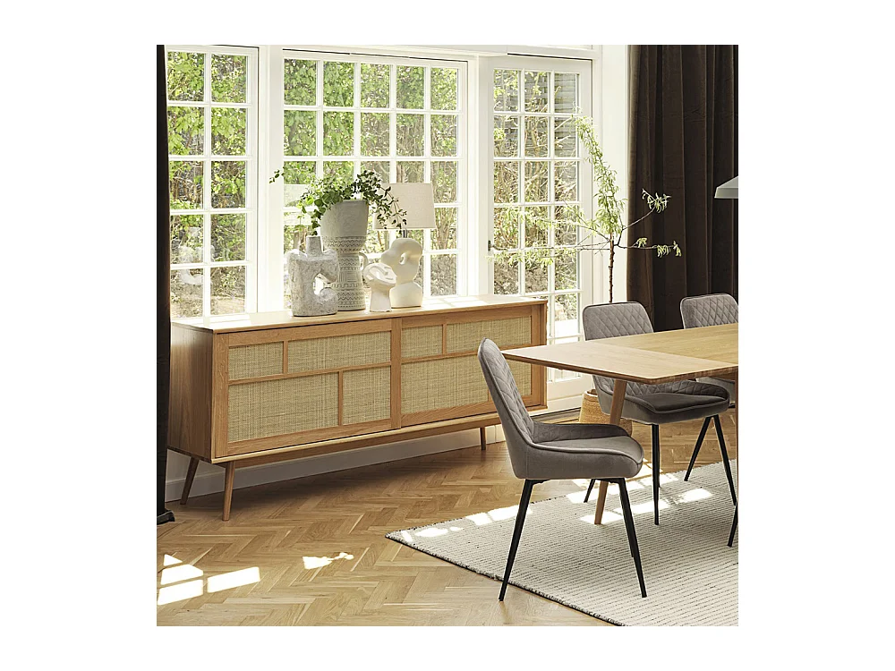 Buffet 2 portes 180 cm - Bois et rotin - CAPRI