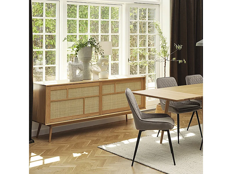 Buffet 2 portes 180 cm - Bois et rotin - CAPRI