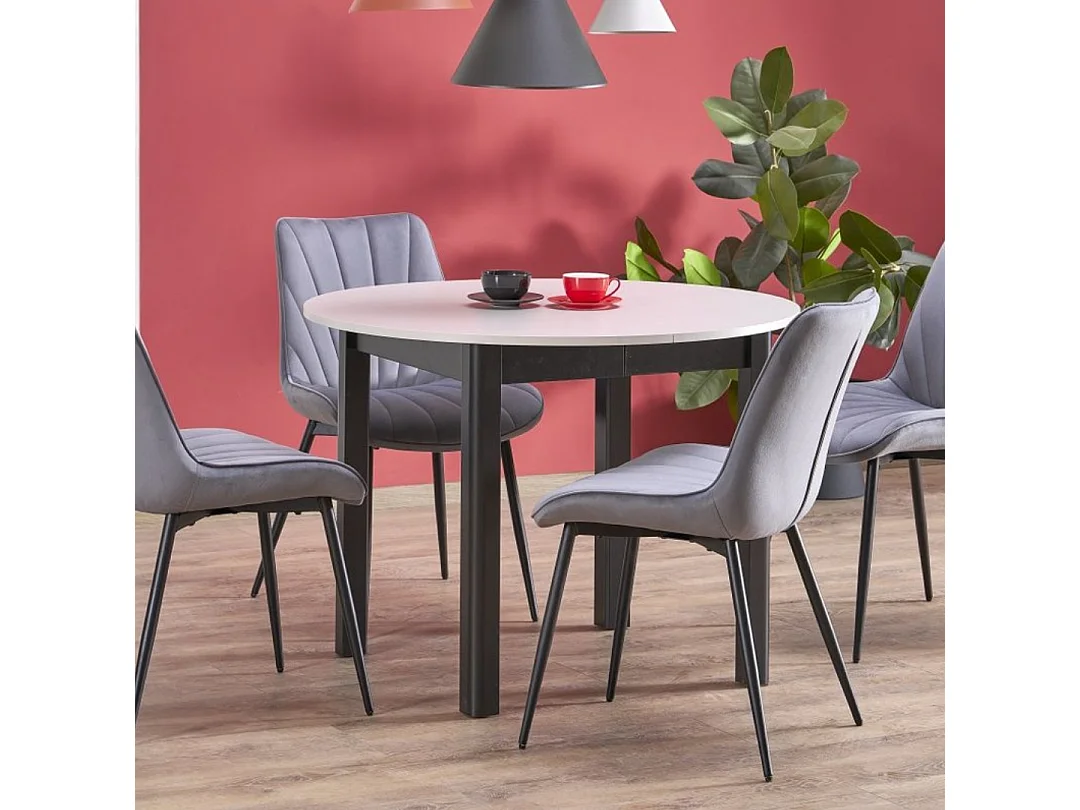 Tavolo da pranzo rotondo allungabile beige e nero 100 cm CARENE
