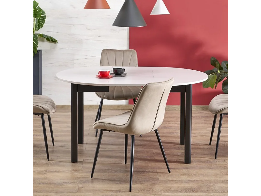Tavolo da pranzo rotondo allungabile beige e nero 100 cm CARENE