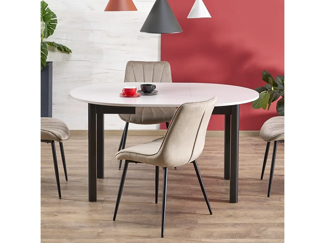 Table à manger ronde 100 cm extensible beige et noir CARENE