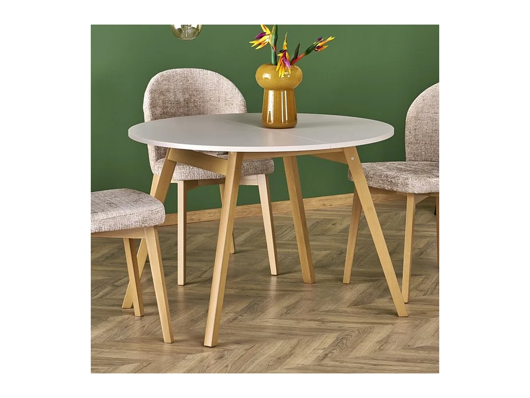 Table ronde extensible beige et hêtre 102cm Storend