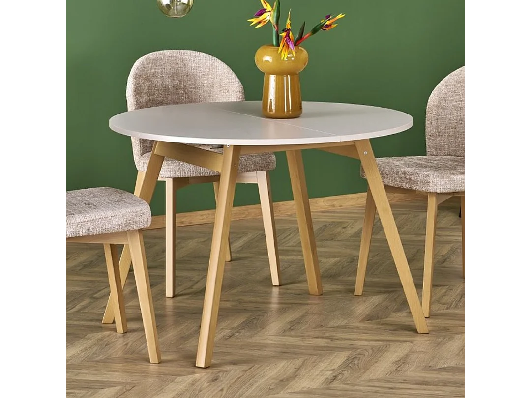 Mesa redonda extensible beige y haya 102cm Storend