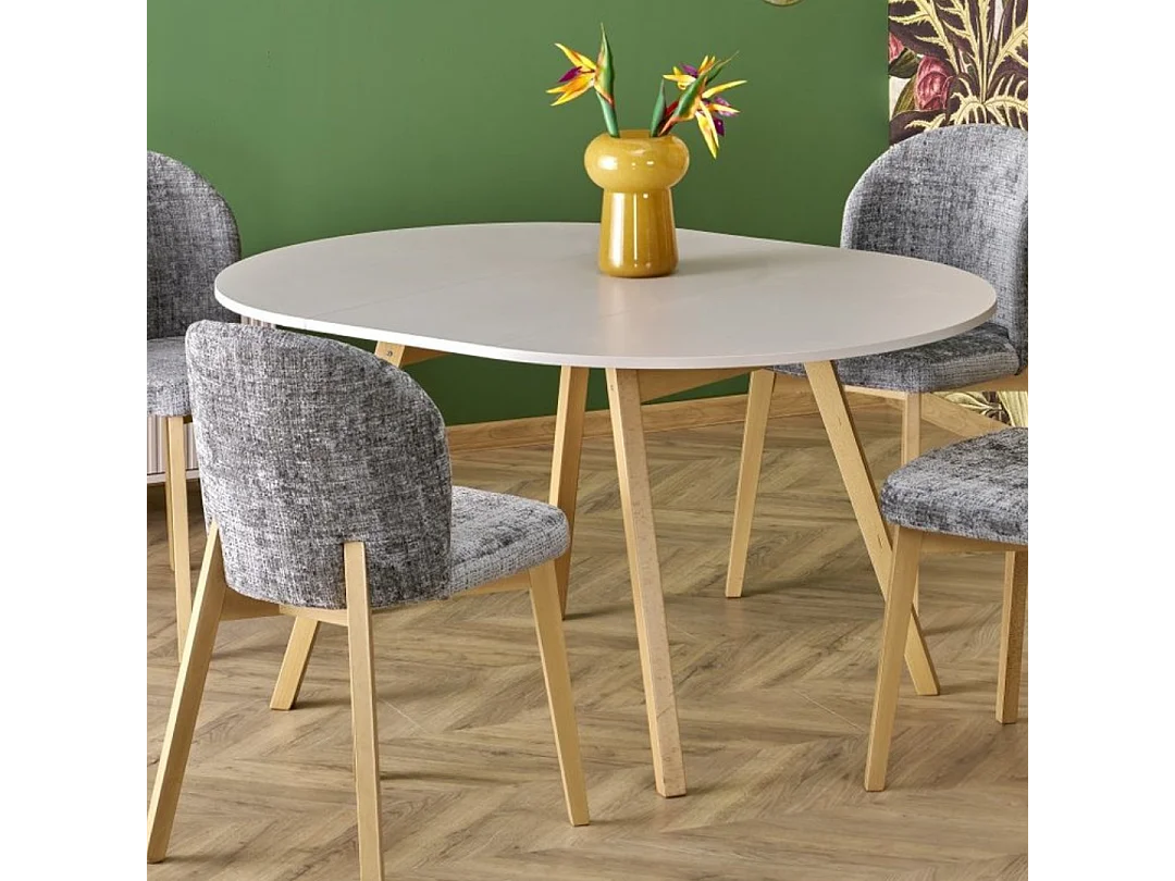 Mesa redonda extensible beige y haya 102cm Storend