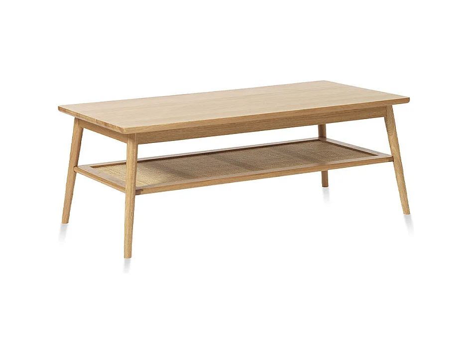 Table basse 2 plateaux 120 cm - Bois et rotin - CAPRI