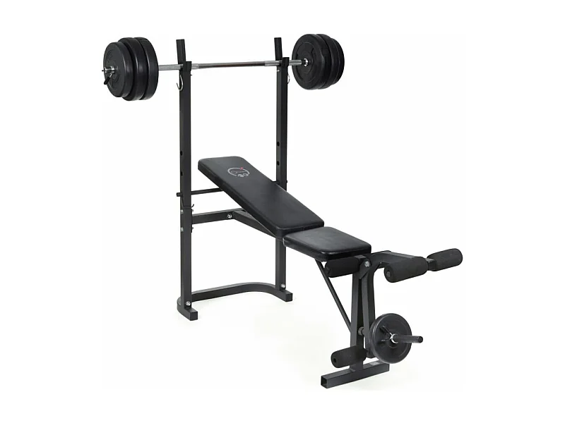 O'Fitness Gewichtsbank met stang + 20 Kg gewichten inbegrepen - - Ideaal voor lichaamsbeweging thuis