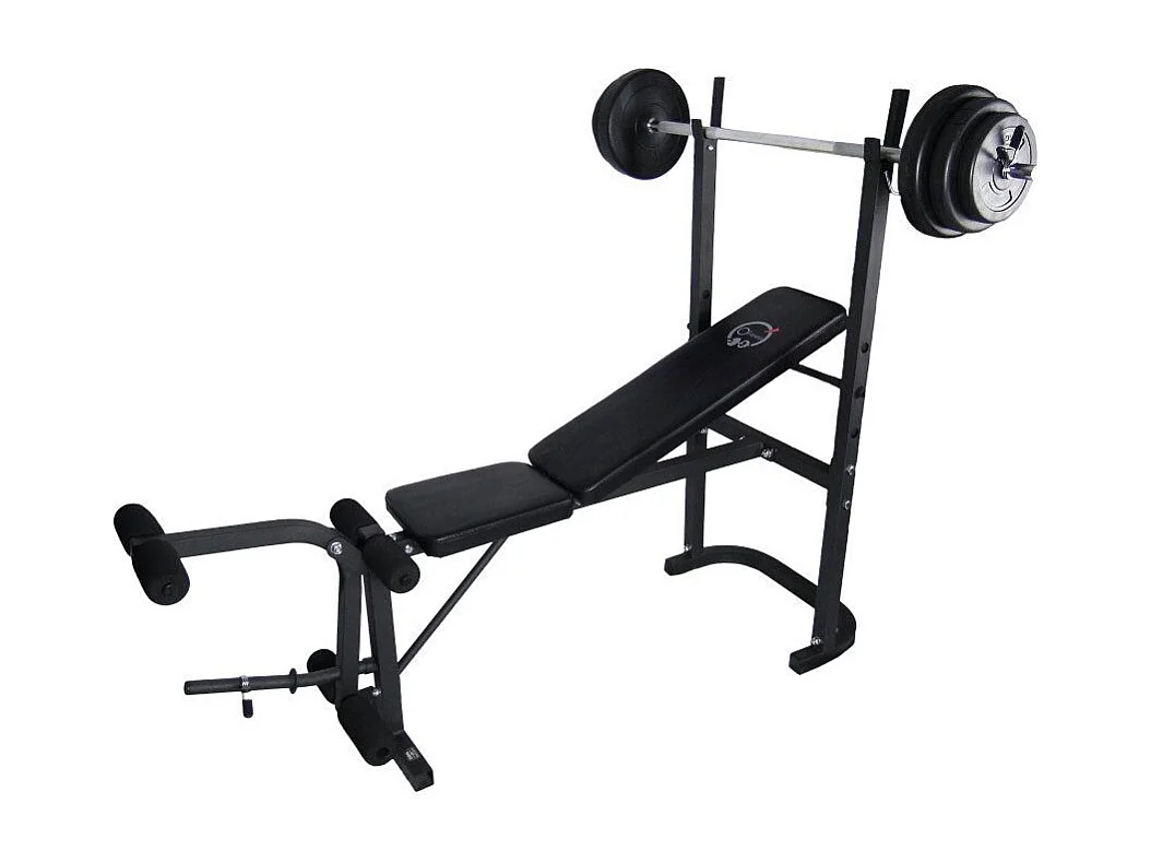 Banc de musculation avec poste jambe - Barre et 20 Kg de poids inclus - O'Fitness - Maison/appartement
