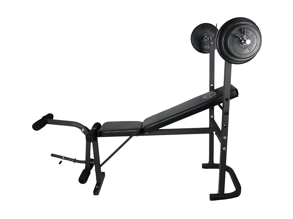 Banc de musculation avec poste jambe - Barre et 20 Kg de poids inclus - O'Fitness - Maison/appartement