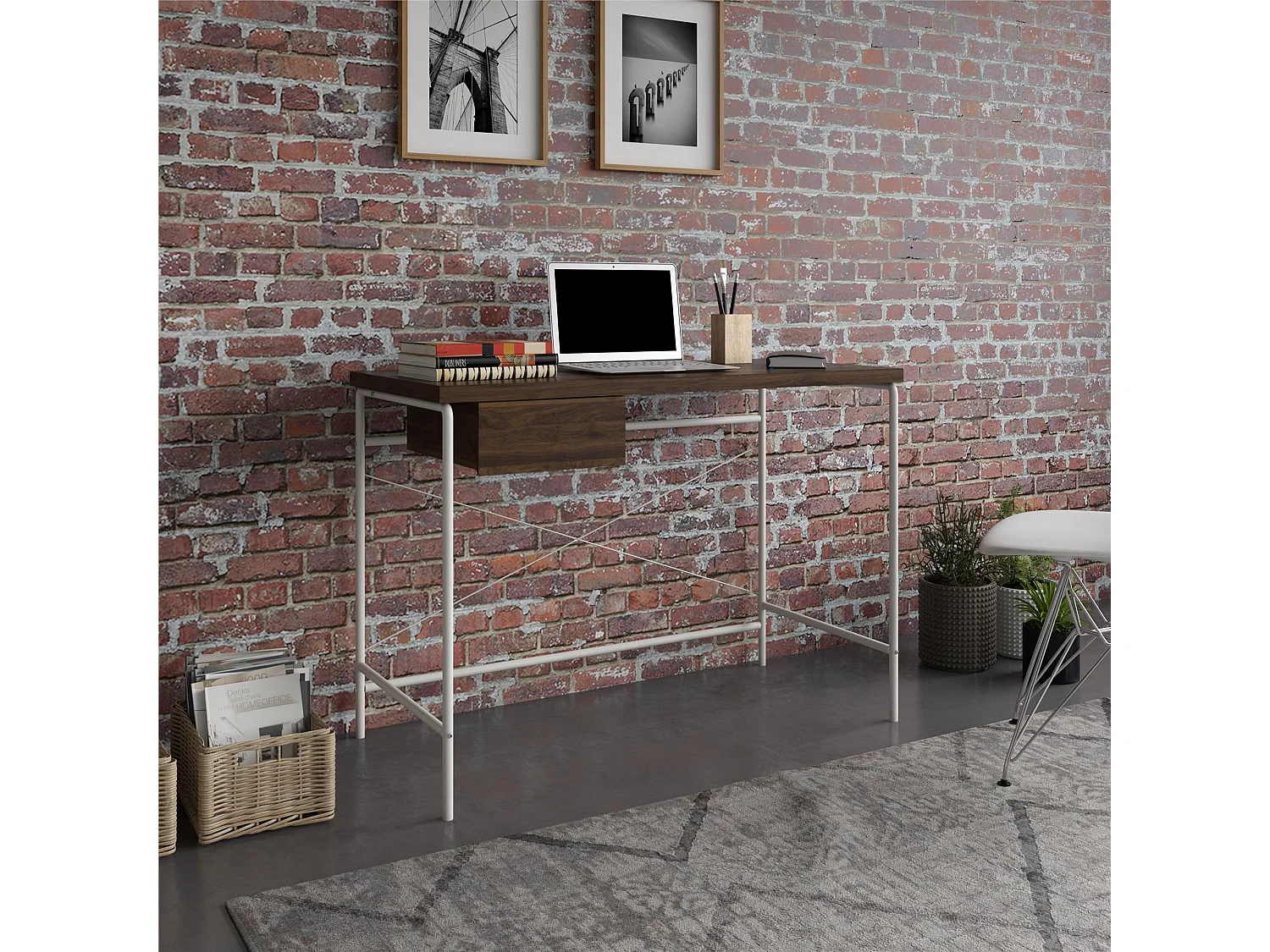 Webster | Bureau d'ordinateur avec 1 tiroir en panneaux alvéolés/agglomérés