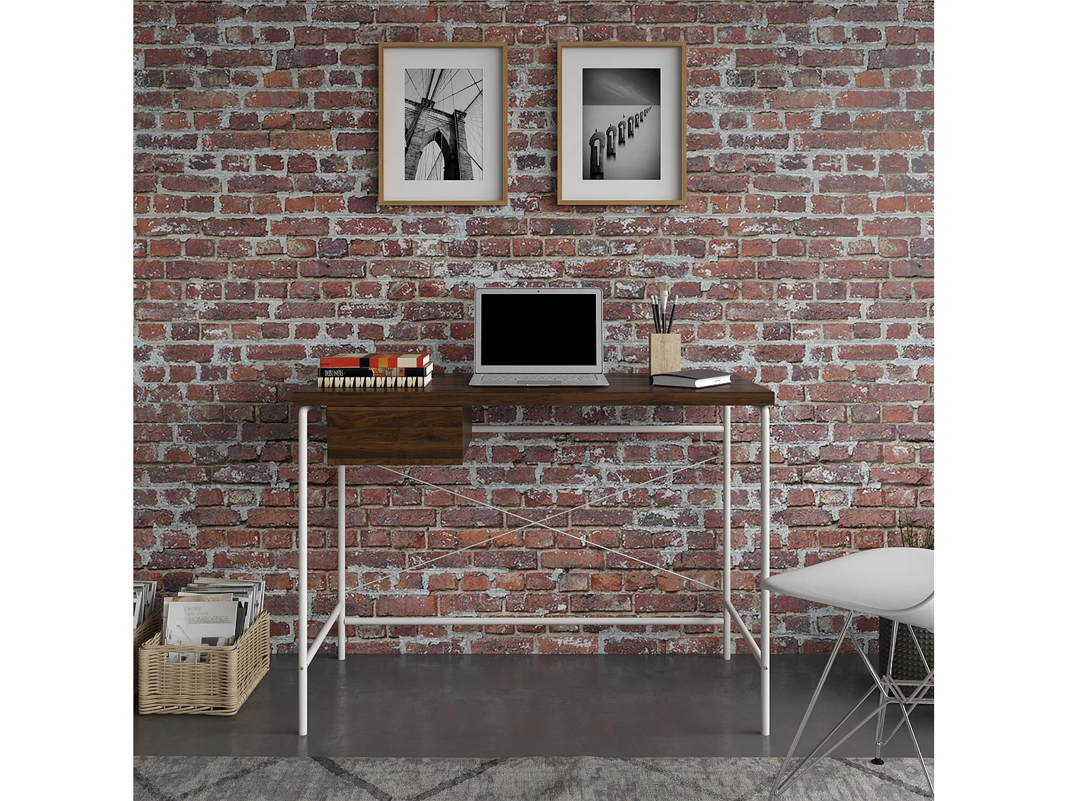 Webster | Bureau d'ordinateur avec 1 tiroir en panneaux alvéolés/agglomérés