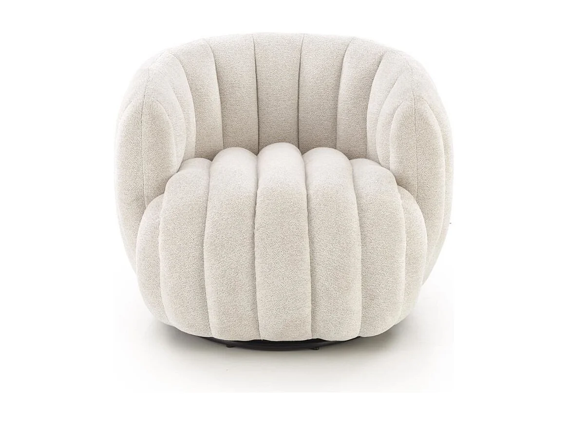 Poltrona rotonda girevole in tessuto Hilsy crema