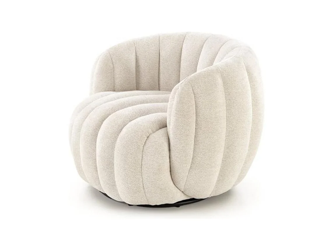 Fauteuil pivotant rond en tissu crème Hilsy