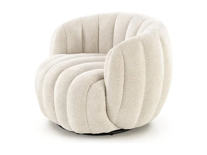 Fauteuil pivotant rond en tissu crème Hilsy