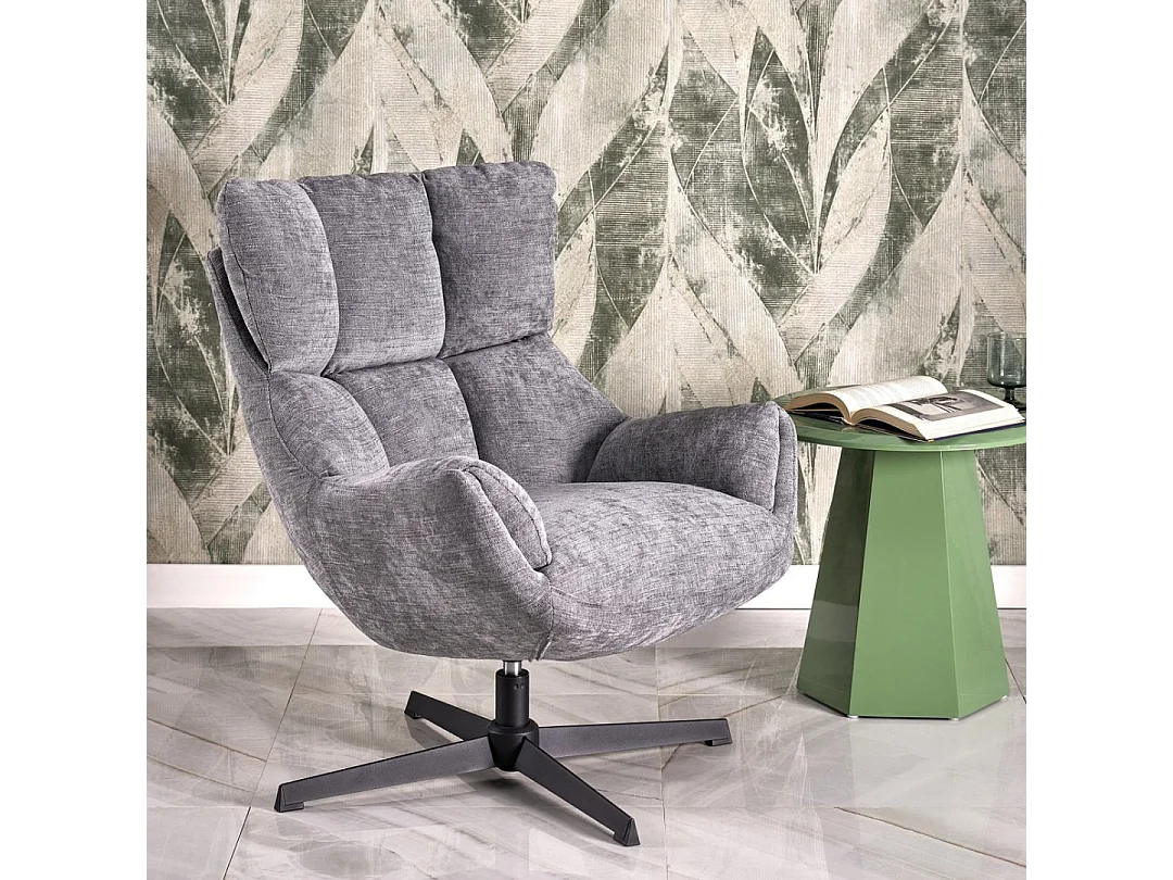 Sillón giratorio de diseño gris en tejido Marx