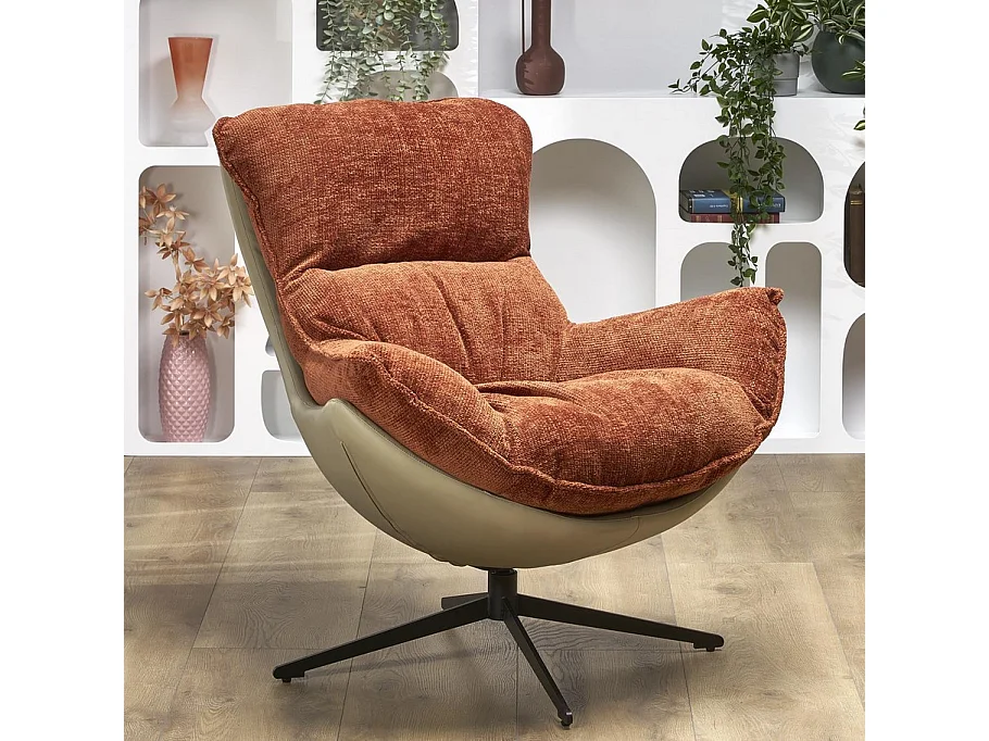 Fauteuil design bi-matière cannelle et kaki Adel