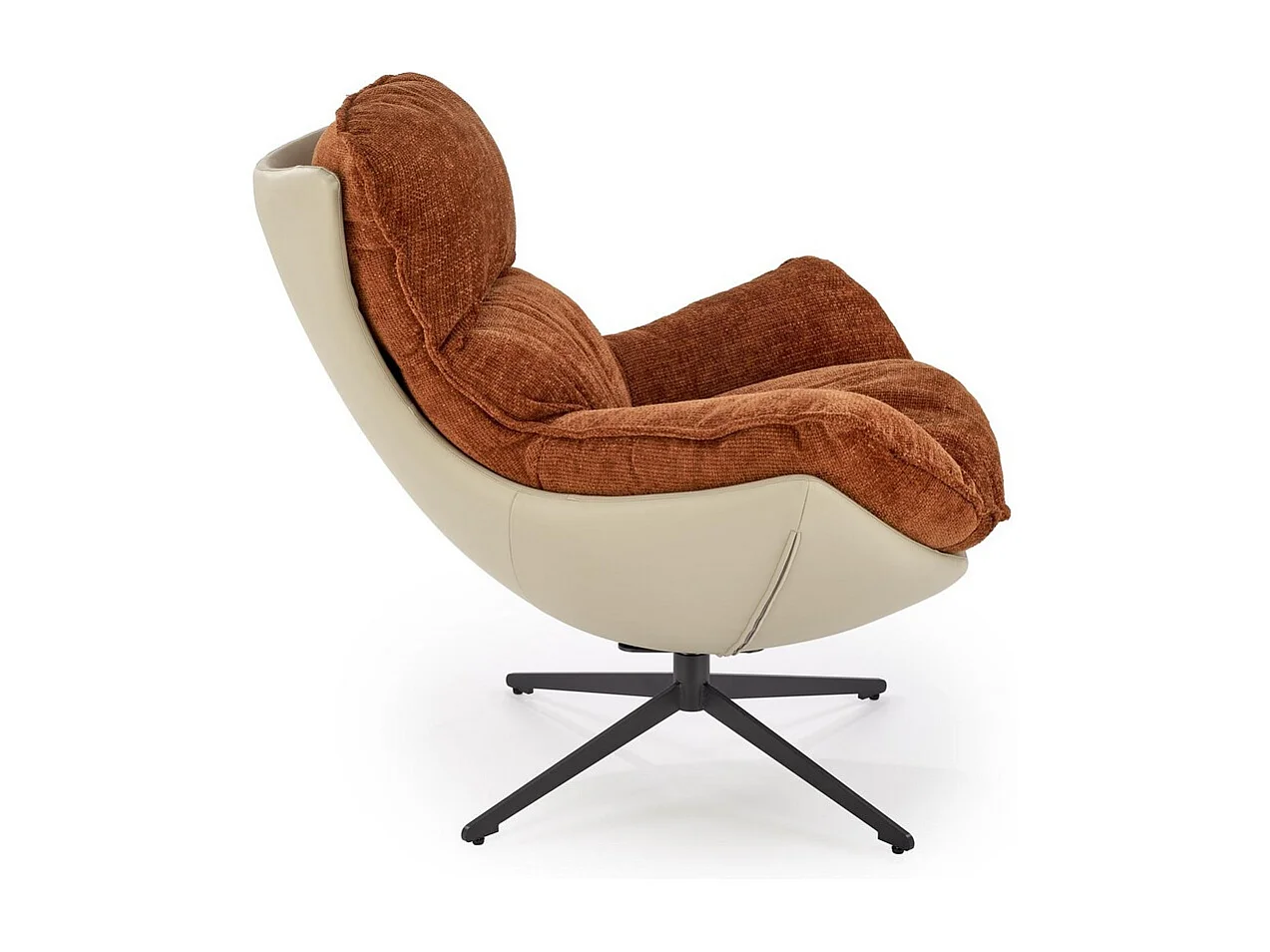 Fauteuil design bi-matière cannelle et kaki Adel
