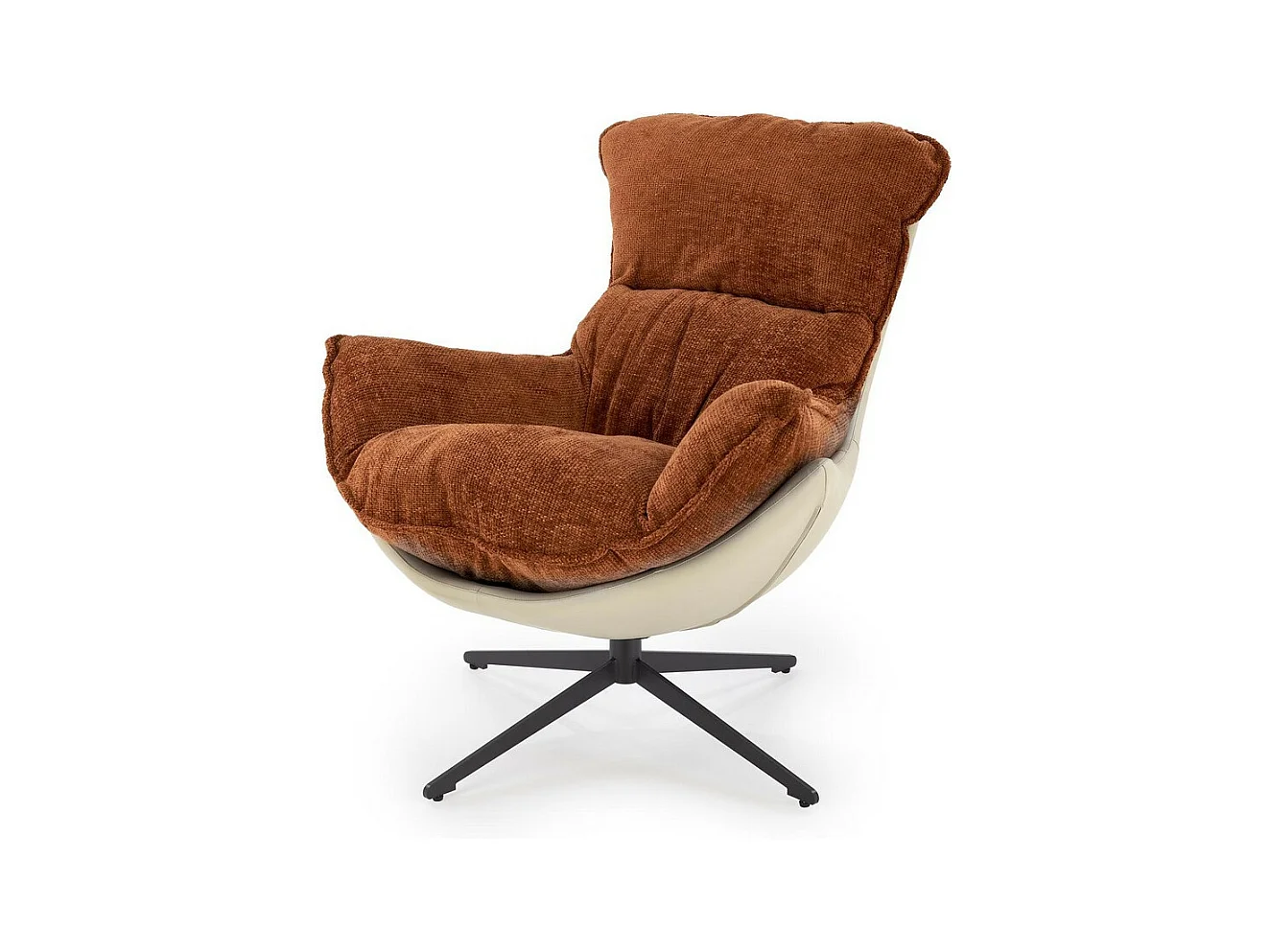 Fauteuil design bi-matière cannelle et kaki Adel