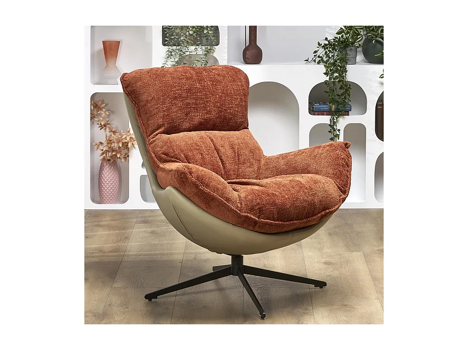 Sillón de diseño bimaterial Adel canela y caqui