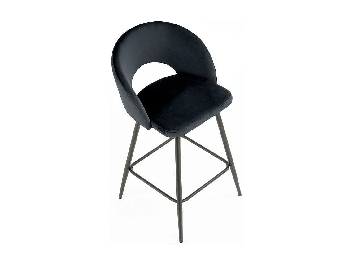 Silla de bar de terciopelo negro con patas de metal negro FIT
