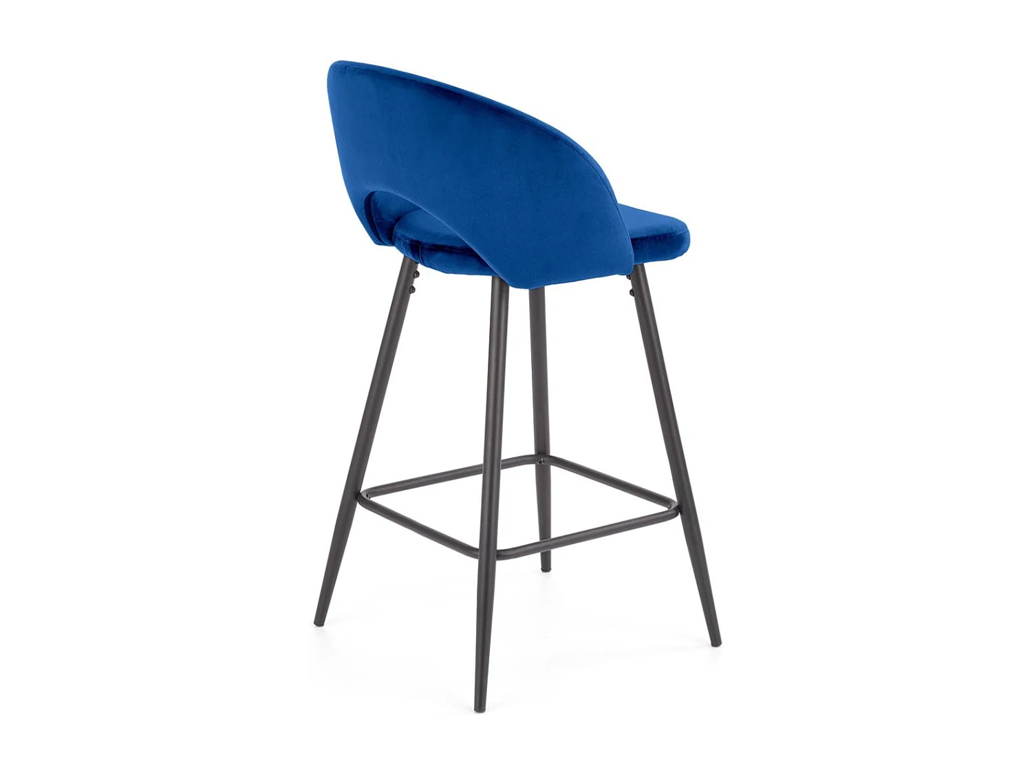 Sedia da bar in velluto blu con gambe in acciaio nero FIT
