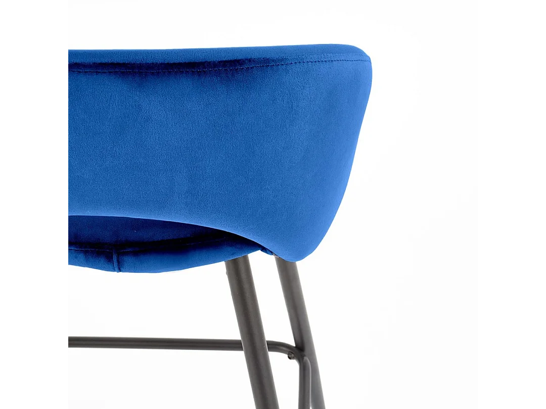 Sedia da bar in velluto blu con gambe in acciaio nero FIT