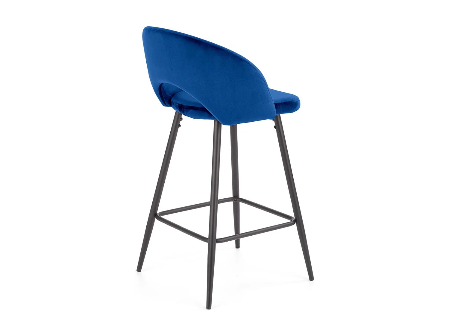 Sedia da bar in velluto blu con gambe in acciaio nero FIT