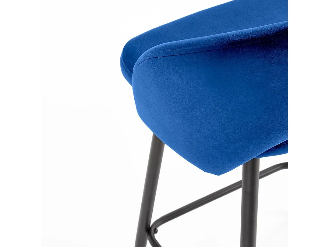 Sedia da bar in velluto blu con gambe in acciaio nero FIT