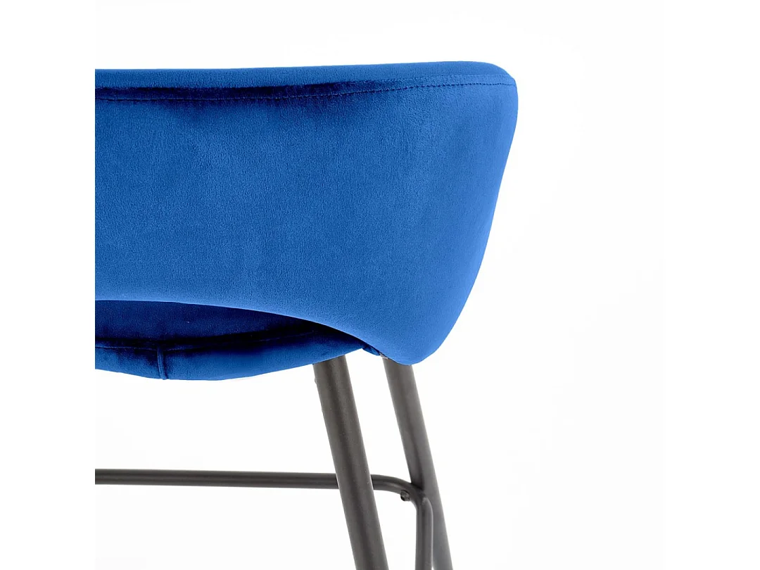 Sedia da bar in velluto blu con gambe in acciaio nero FIT