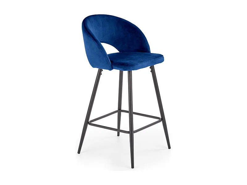 Silla de bar de terciopelo azul con patas de acero negro FIT