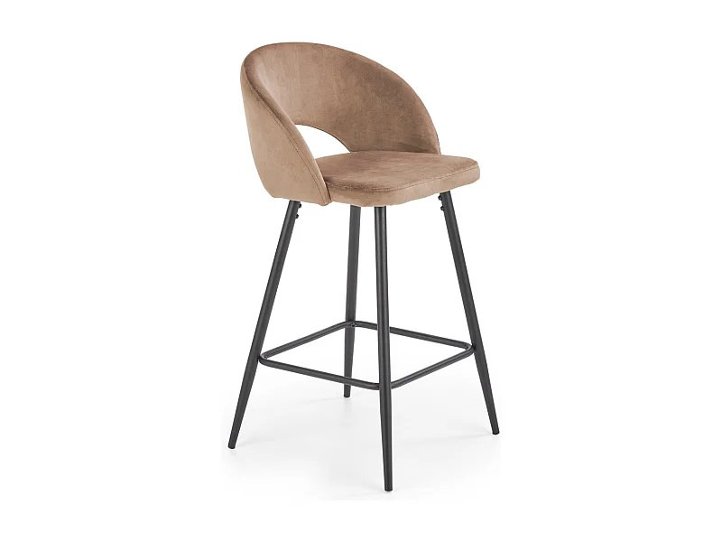 Silla de bar de terciopelo beige con patas de metal negro FIT