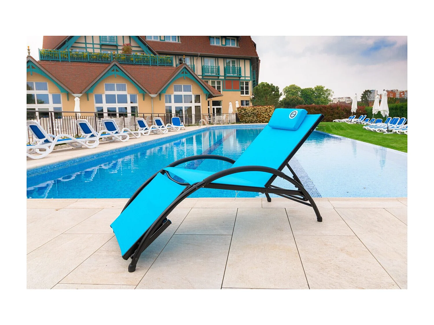 Bain de soleil pliable - O'Colors - Bleu - Repose tête inclus