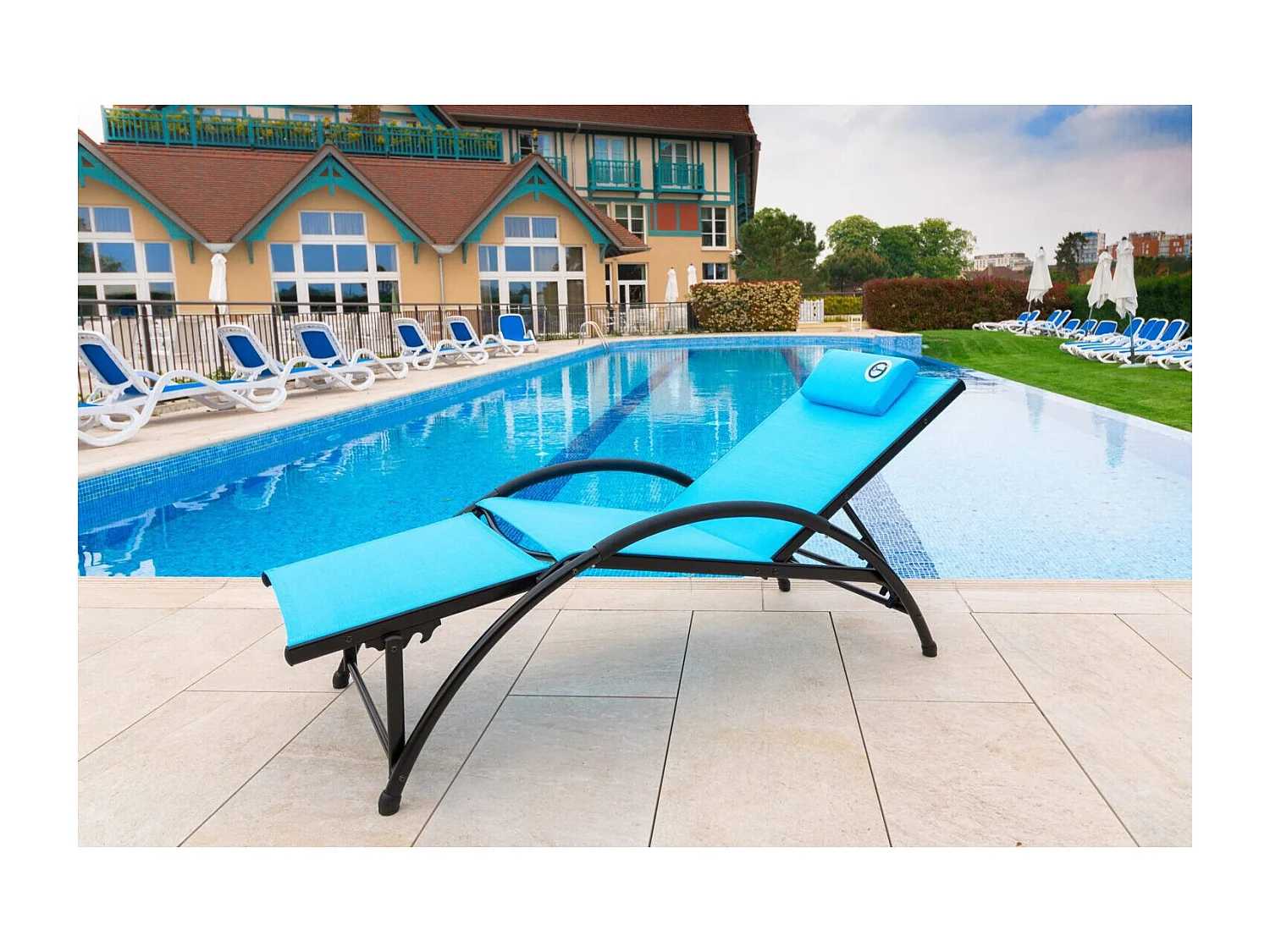 Bain de soleil pliable - O'Colors - Bleu - Repose tête inclus