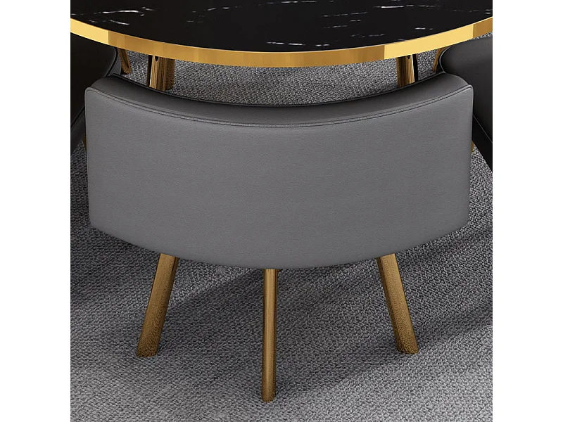 Table À Manger Ronde Effet Marbre Noir Et Chaises Encastrable Popup Xl - Couleurs - Marbre Noir Chai