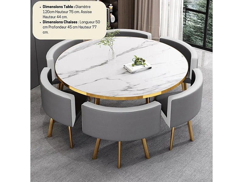 Table À Manger Ronde Effet Marbre Noir Et Chaises Encastrable Popup Xl - Couleurs - Marbre Noir Chai