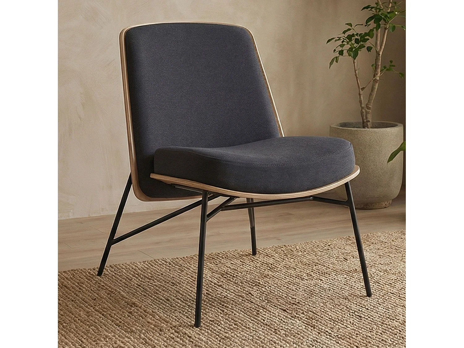 Fauteuil moderne Gauguin Bois clair et Tissu noir