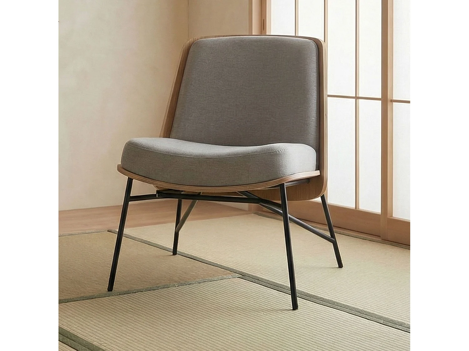 Fauteuil moderne Gauguin Bois et Tissu Gris clair
