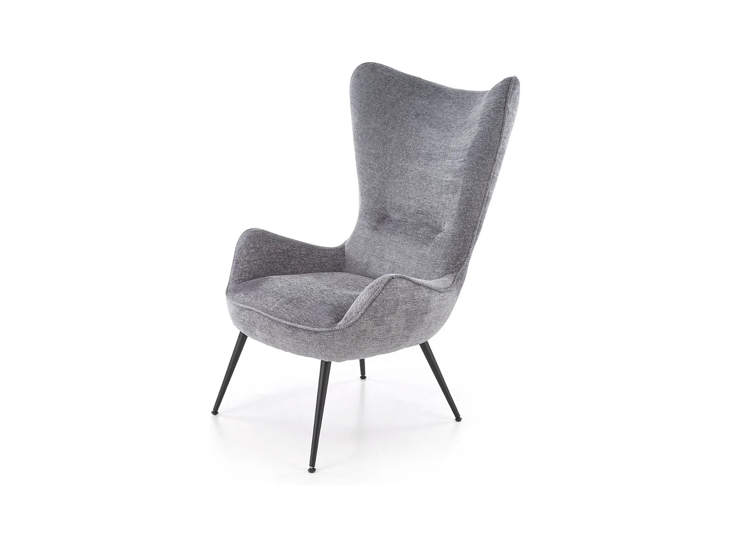 Fauteuil design en tissu gris avec pieds en métal noir Baralona