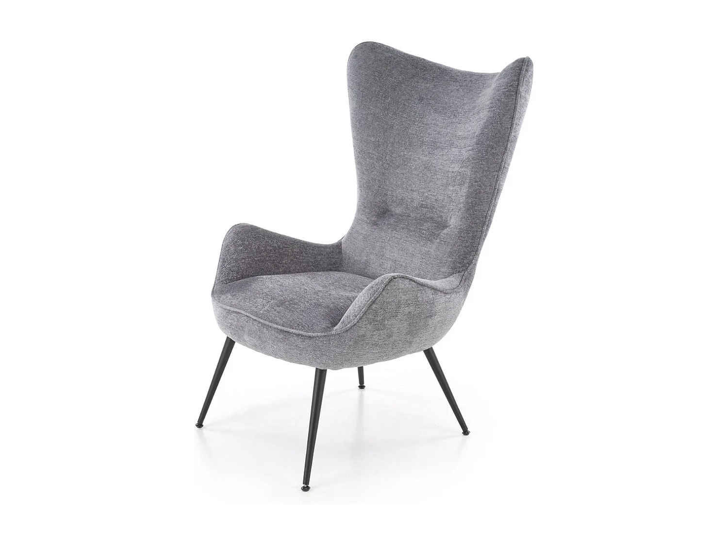 Sillón de diseño en tejido gris con patas de metal negro Baralona