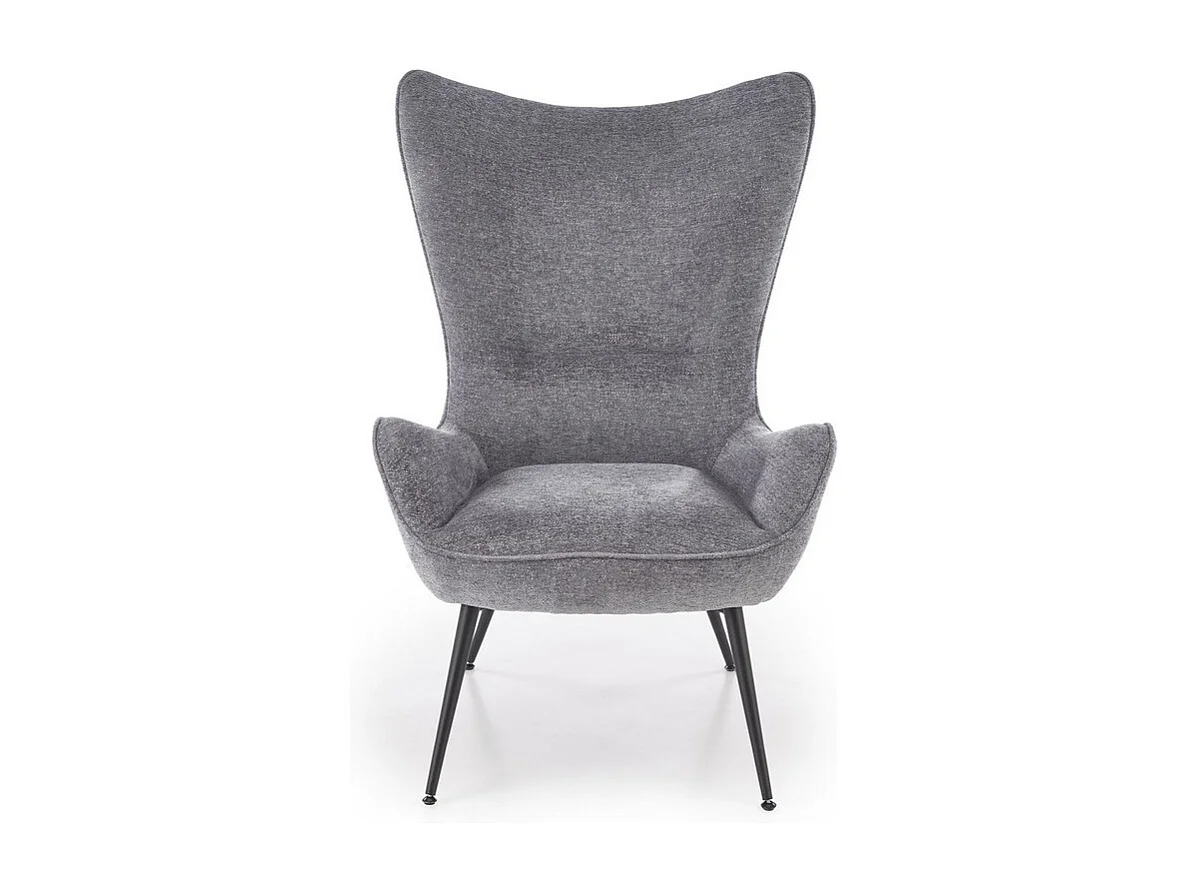 Fauteuil design en tissu gris avec pieds en métal noir Baralona