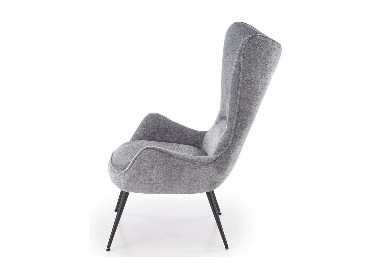 Fauteuil design en tissu gris avec pieds en métal noir Baralona