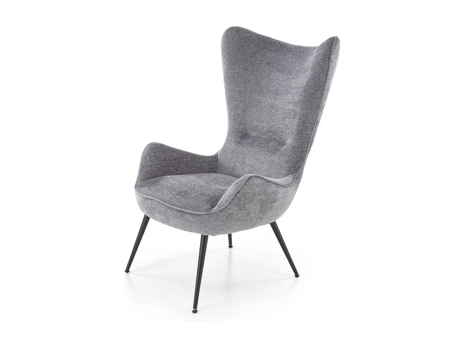 Sillón de diseño en tejido gris con patas de metal negro Baralona